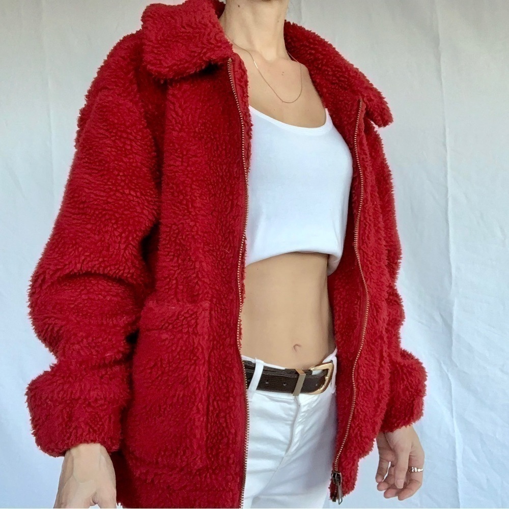 Garage red Sherpa Teddy jacket size XS-S polar fleece doudoune